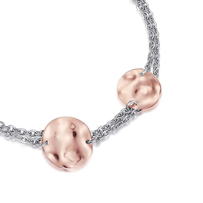 Bracelet en acier avec éléments en acier IP rose effet martelé