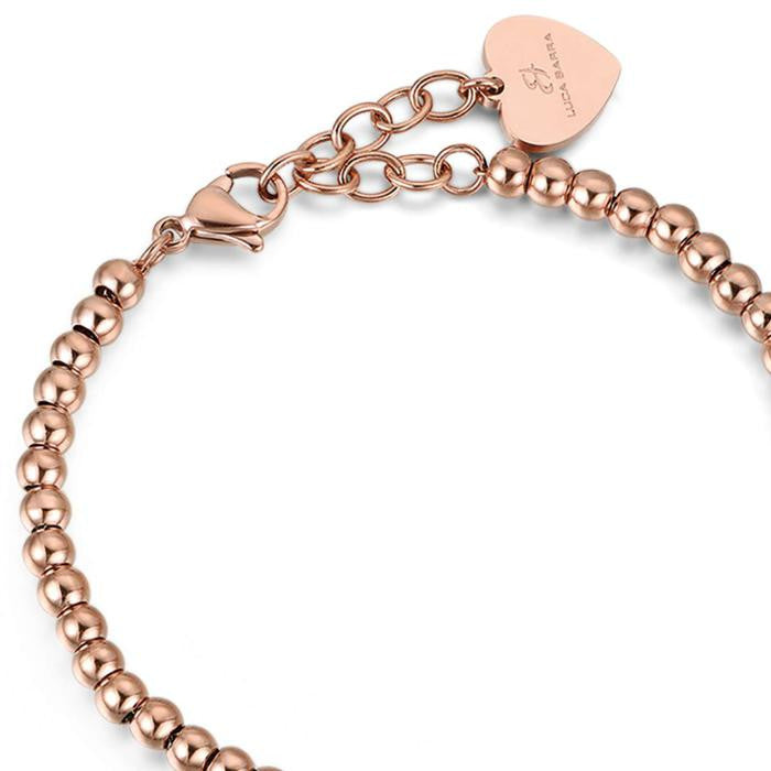 Bracelet en acier IP or rose avec papillon et cristaux blancs