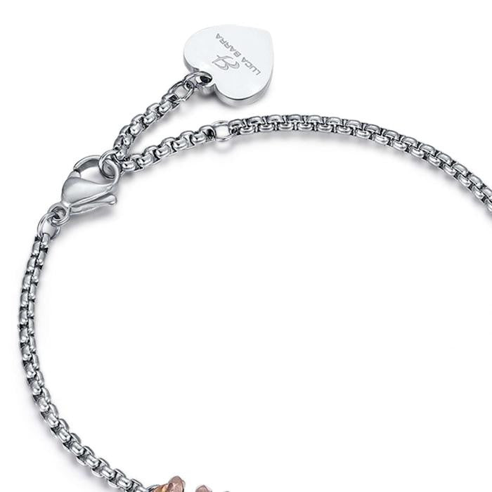 Bracciale In Acciaio Con Elementi Ip Rose Chiave Con  Cristalli Bianchi