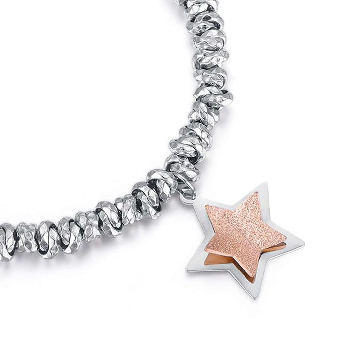 Bracciale In Acciaio Con Stella E Glitter Ip Rose