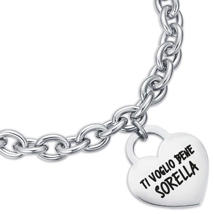 Bracciale In Acciaio Con Cuore Ti Voglio Bene Sorella