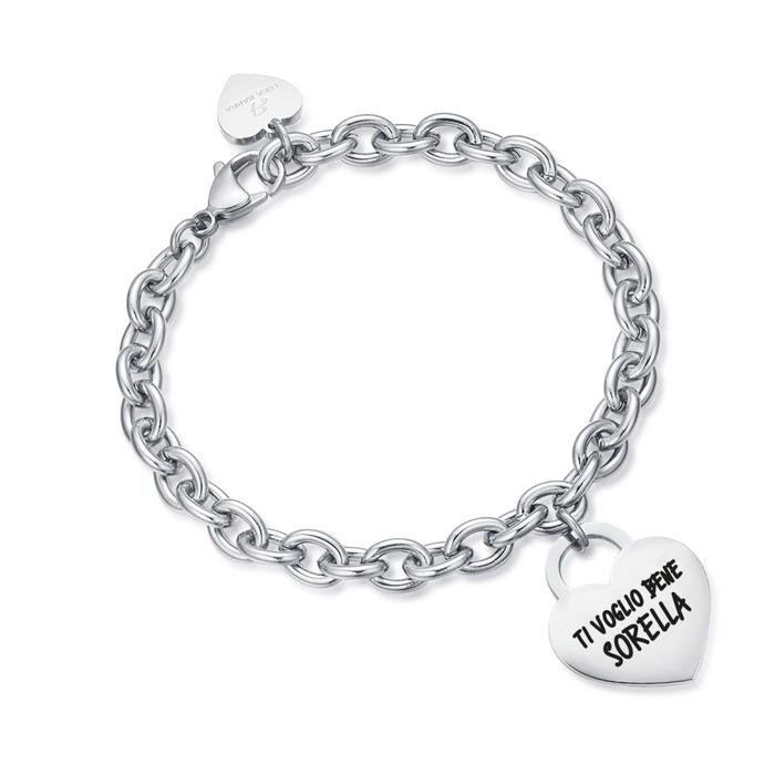 Bracciale In Acciaio Con Cuore Ti Voglio Bene Sorella
