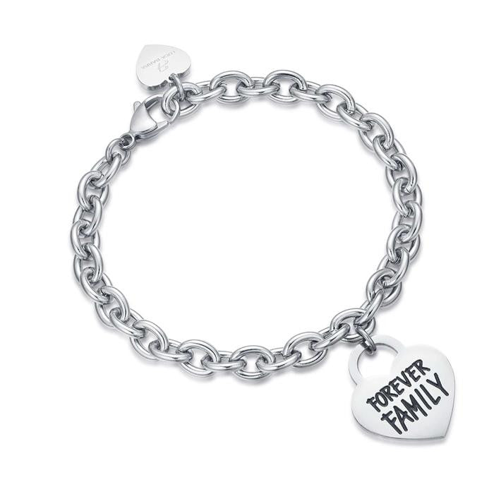 Bracelet en acier avec cœur de famille pour toujours