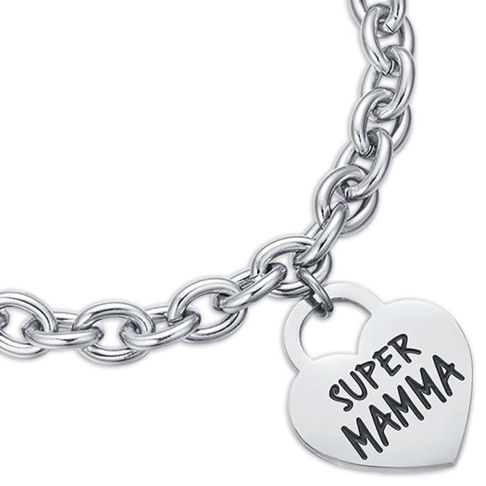 Bracelet en acier avec cœur Super Mom