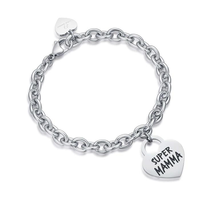 Bracelet en acier avec cœur Super Mom