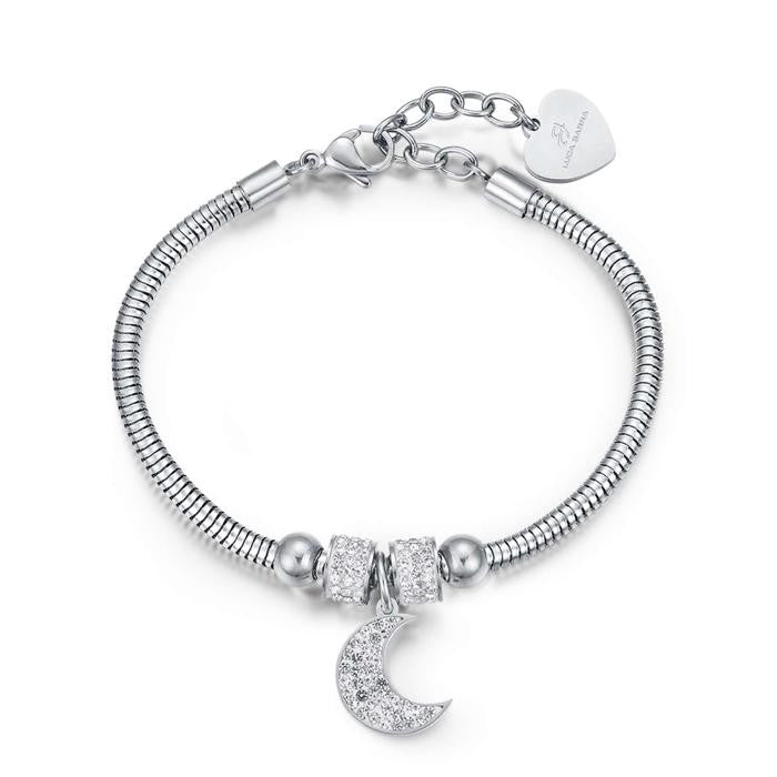 Bracelet en acier avec lune et cristaux blancs