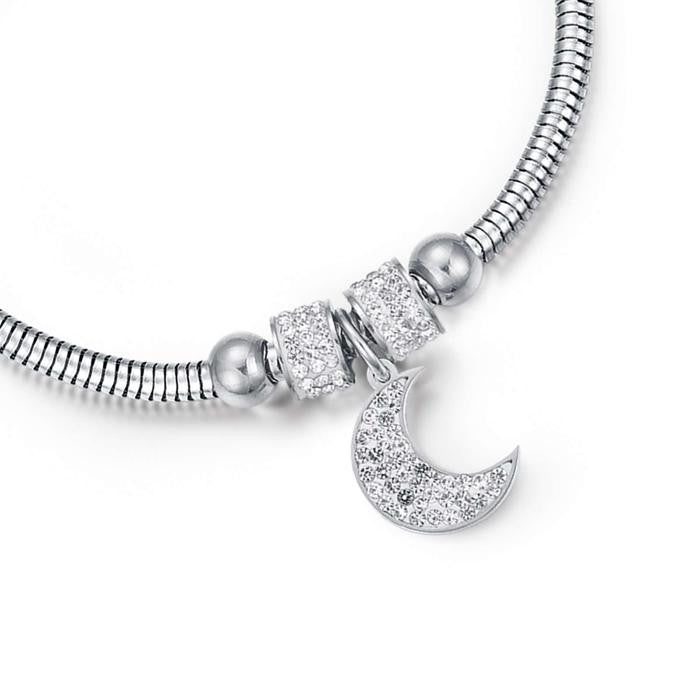 Bracelet en acier avec lune et cristaux blancs