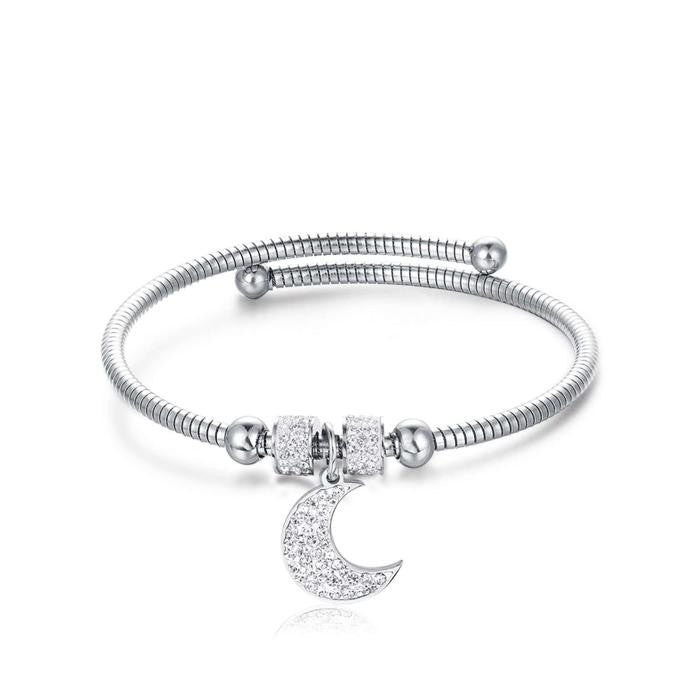 Bracelet en acier avec lune et cristaux blancs