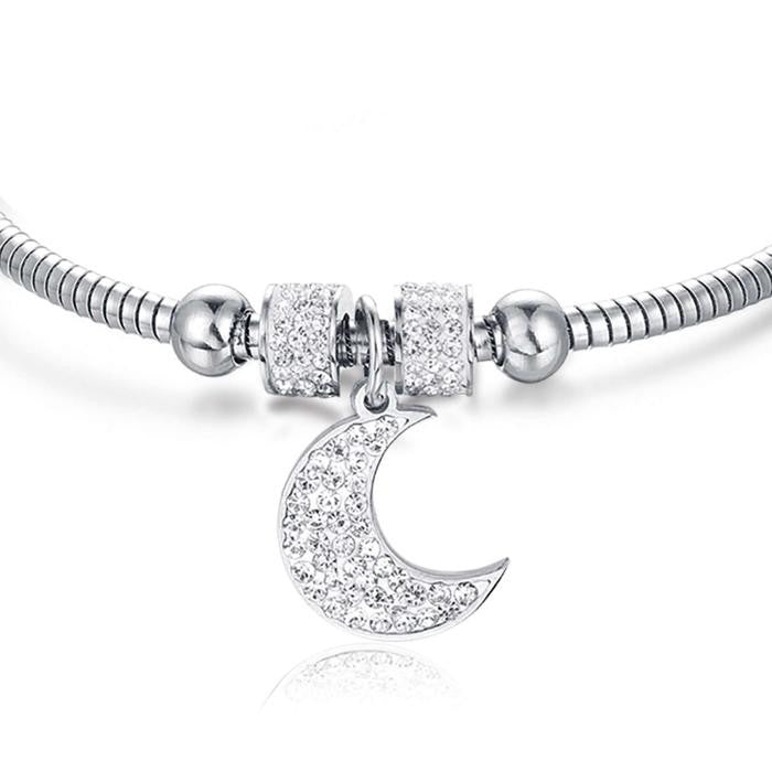 Bracelet en acier avec lune et cristaux blancs