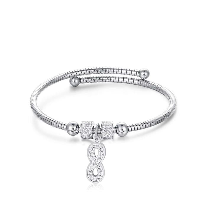 Bracelet en acier avec infini et cristaux blancs