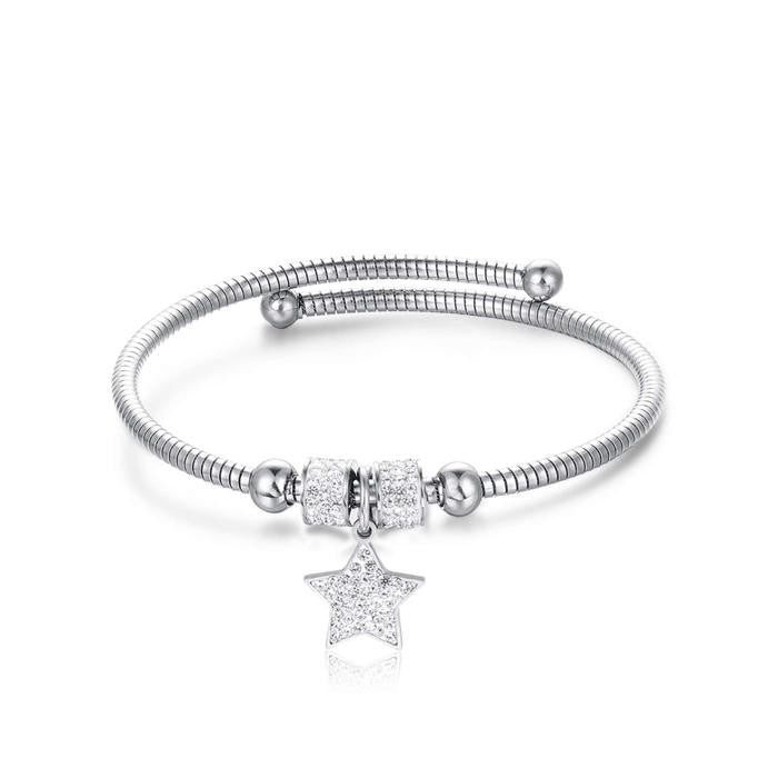 Bracelet en acier avec étoile et cristaux blancs