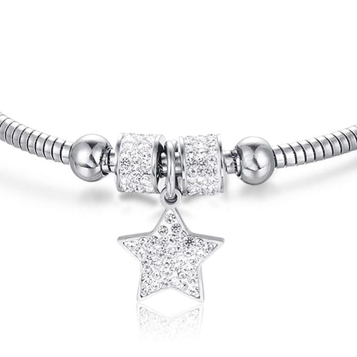 Bracelet en acier avec étoile et cristaux blancs