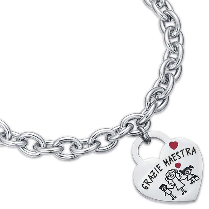 Bracelet en acier avec cœur « Merci professeur »
