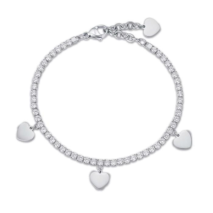 Bracelet en acier avec cœurs et cristaux blancs