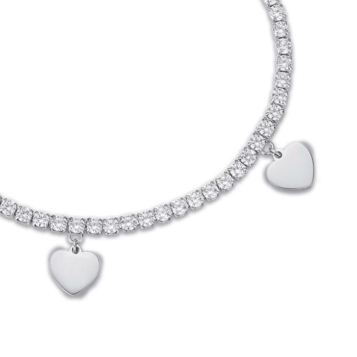 Bracelet en acier avec cœurs et cristaux blancs