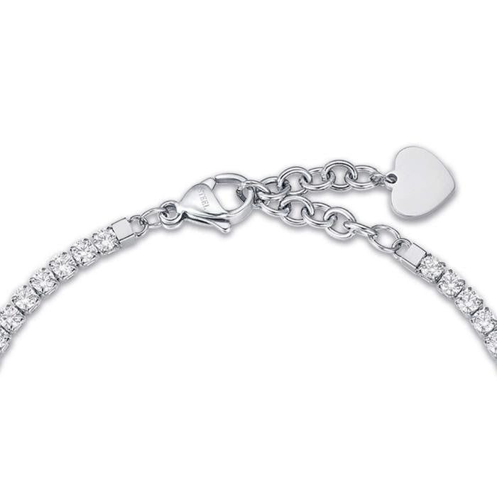 Bracelet en acier avec cœurs et cristaux blancs