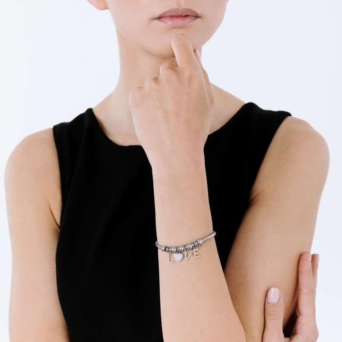 Steel Bracelet With Love Charms