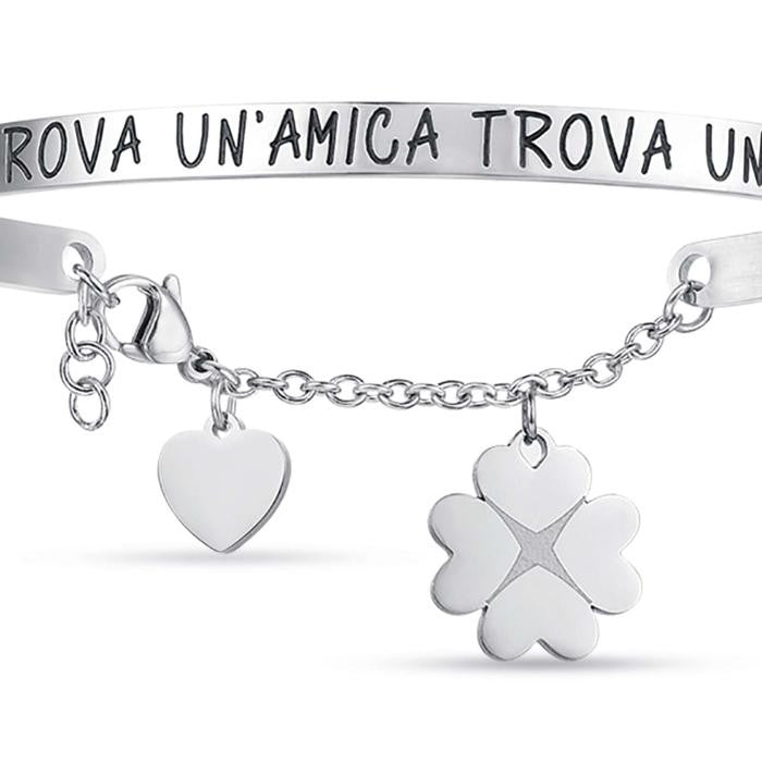 Steel Bracelet With The Writing Who Finds A Friend Finds A Treasure