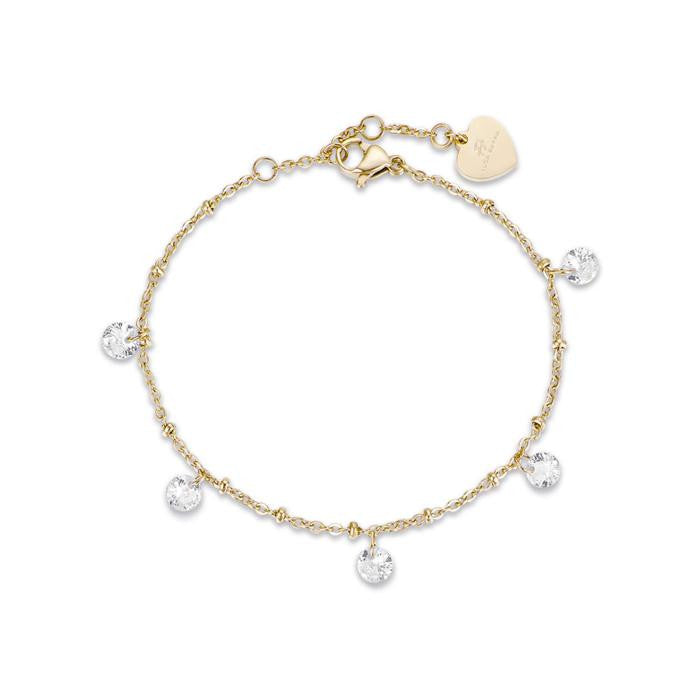 Ip Gold Steel Bracelet With White Crystals
