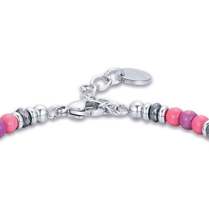 Bracelet en acier avec pierres roses et violettes