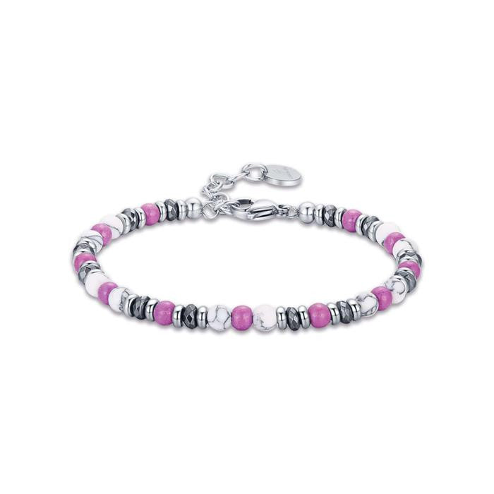 Bracelet en acier avec pierres blanches et violettes