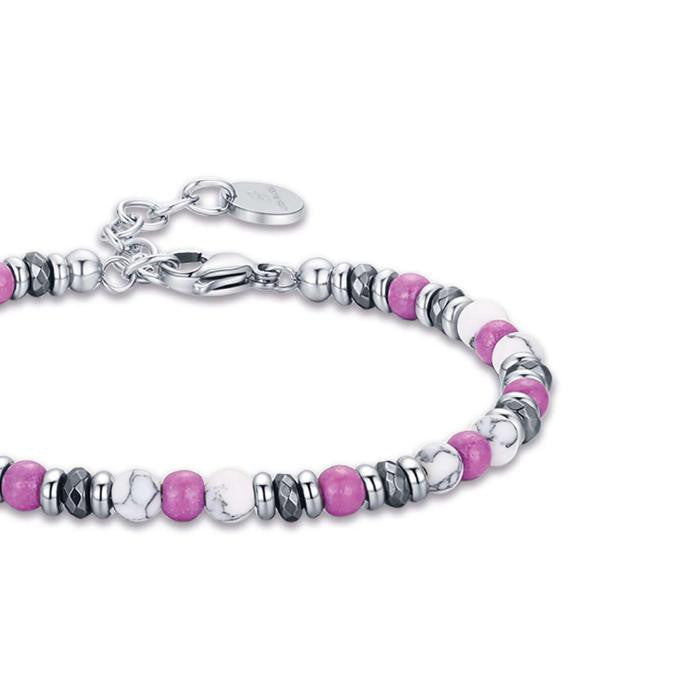 Bracelet en acier avec pierres blanches et violettes