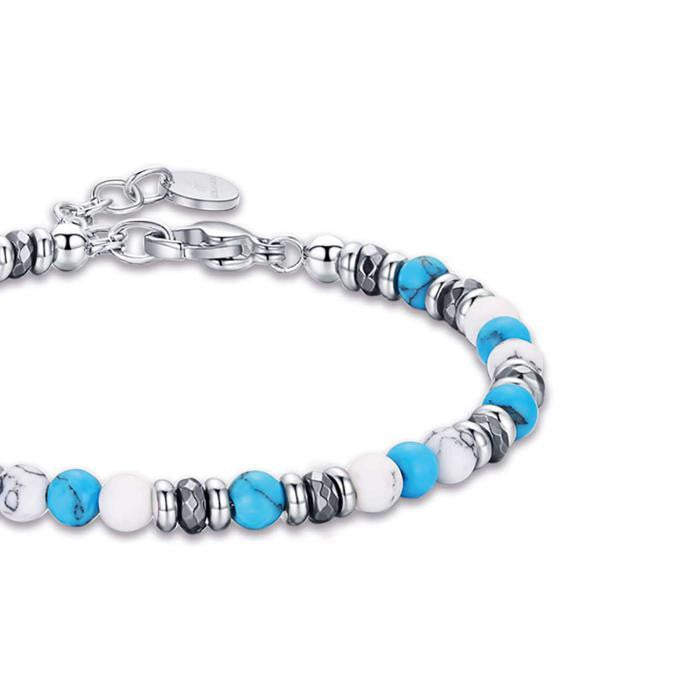 Bracelet en acier avec pierres blanches et turquoise