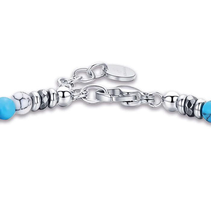 Bracelet en acier avec pierres blanches et turquoise