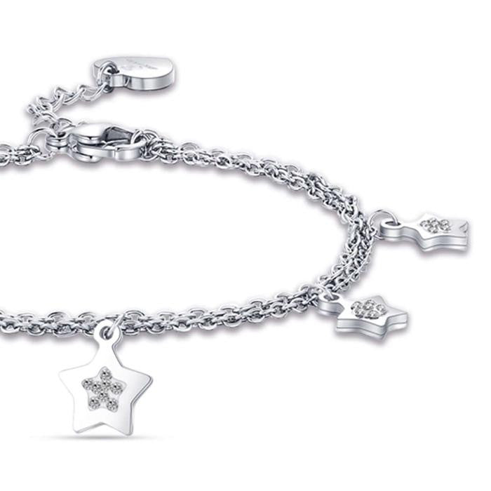 Bracelet en acier avec étoiles et cristaux blancs