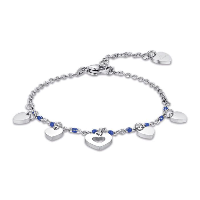 Bracelet en acier avec cœurs et pierres bleues