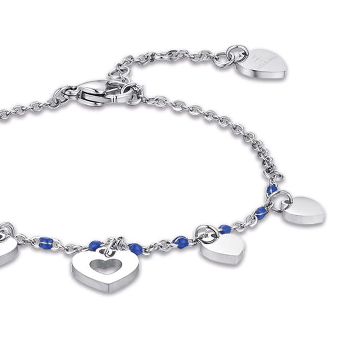 Bracelet en acier avec cœurs et pierres bleues