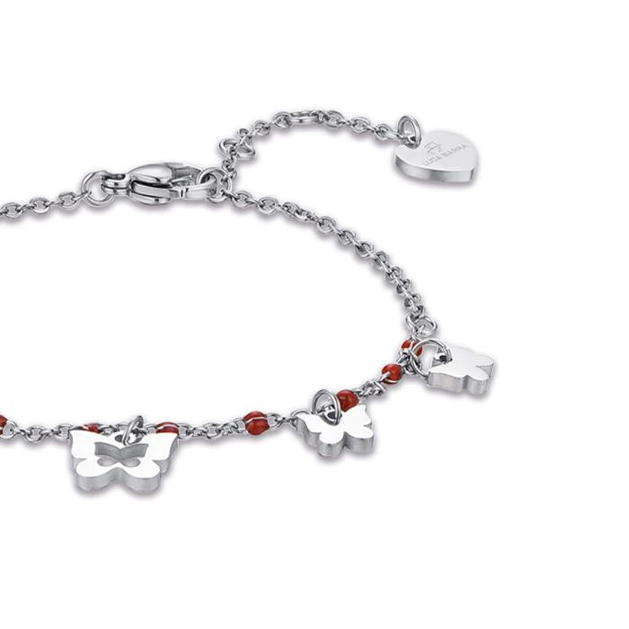 Bracelet en acier avec papillons et pierres rouges