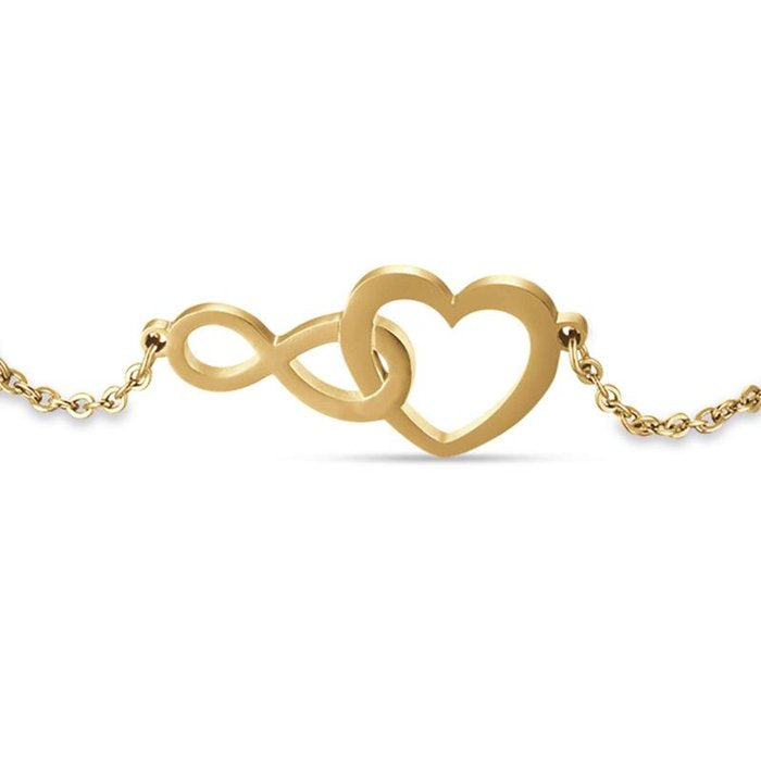Bracciale in acciaio ip gold con cuori ed infinito
