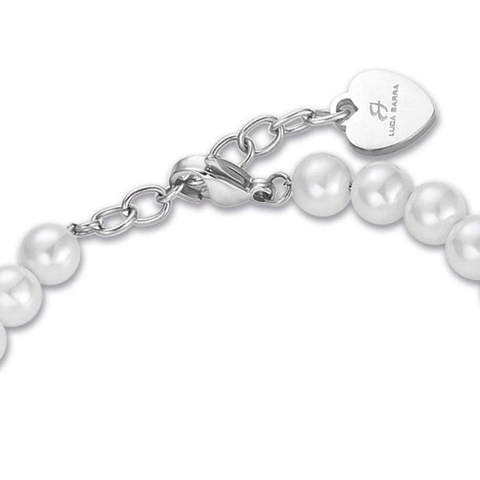 Bracelet en acier avec perles blanches et ange