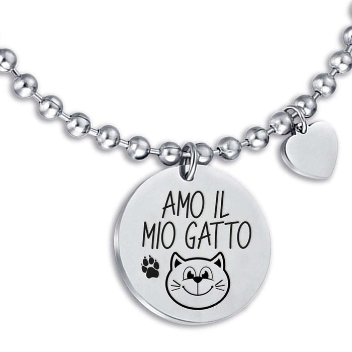 Bracciale in acciaio amo il mio gatto