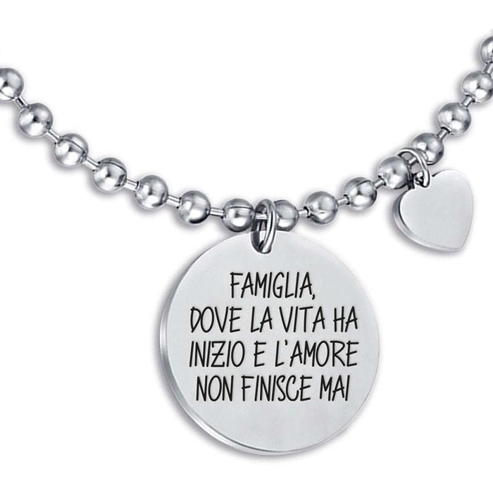 Bracciale in acciaio famiglia dove la vita ha inizio e l'amore non finisce mai