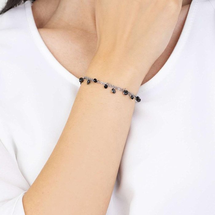 Bracciale in acciaio con cristalli neri