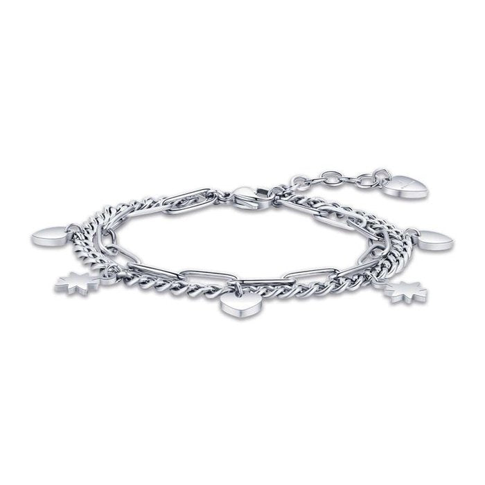 Bracciale in acciaio con cuori e stelle