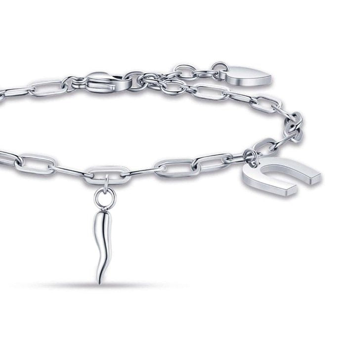 Bracelet en acier avec 13 fers à cheval et corne