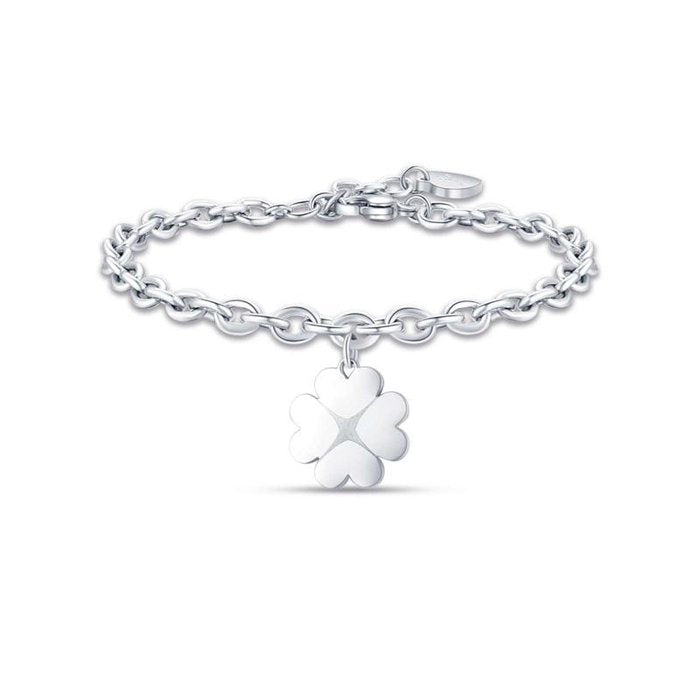 Bracciale in acciaio con quadrifoglio