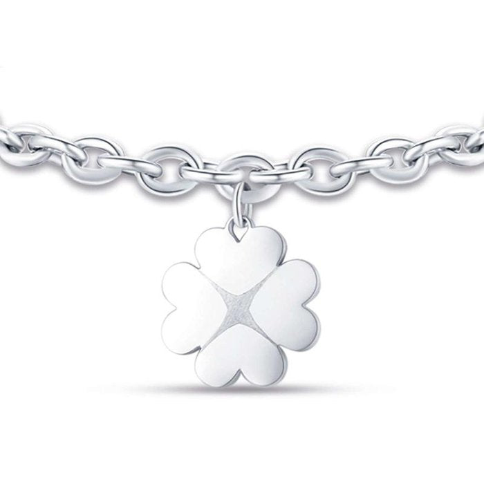Bracciale in acciaio con quadrifoglio