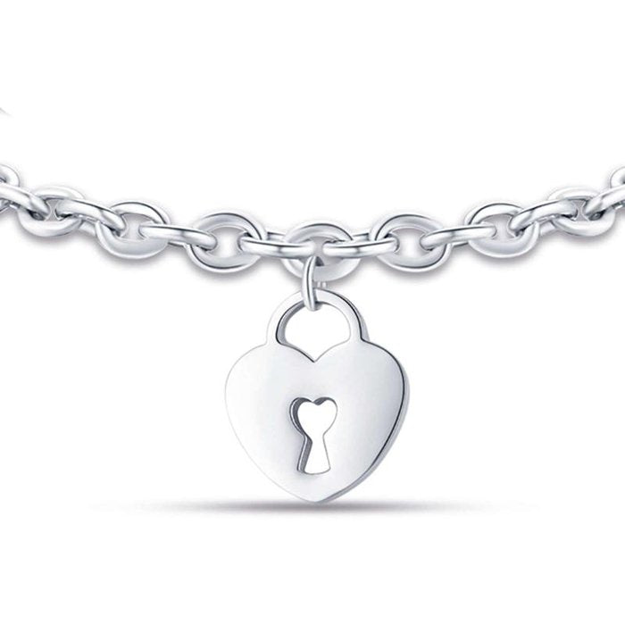 Bracciale in acciaio con cuore lucchetto