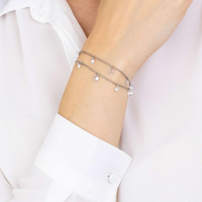 Steel bracelet with white crystals