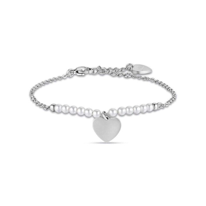 Bracciale in acciaio con cuore e perle bianche