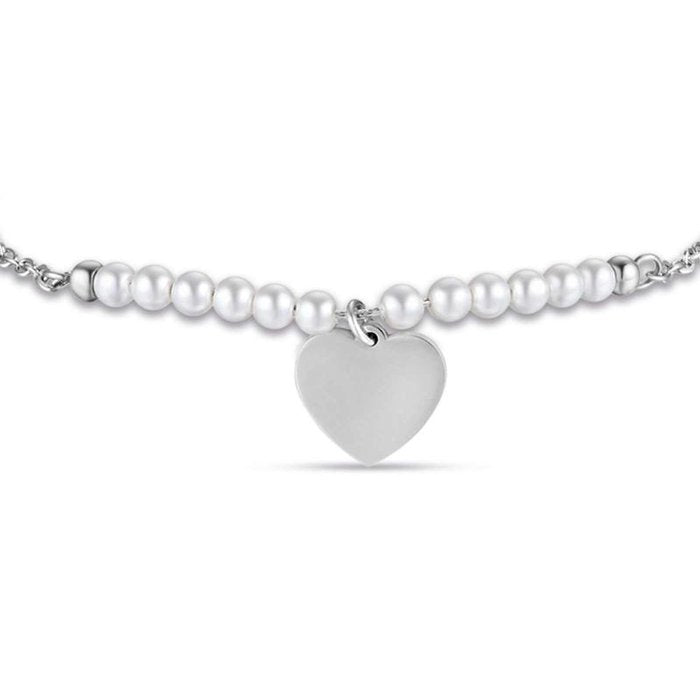 Bracciale in acciaio con cuore e perle bianche