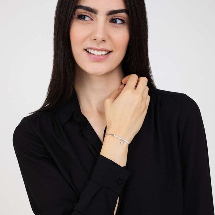 Bracciale in acciaio con stella e perle bianche