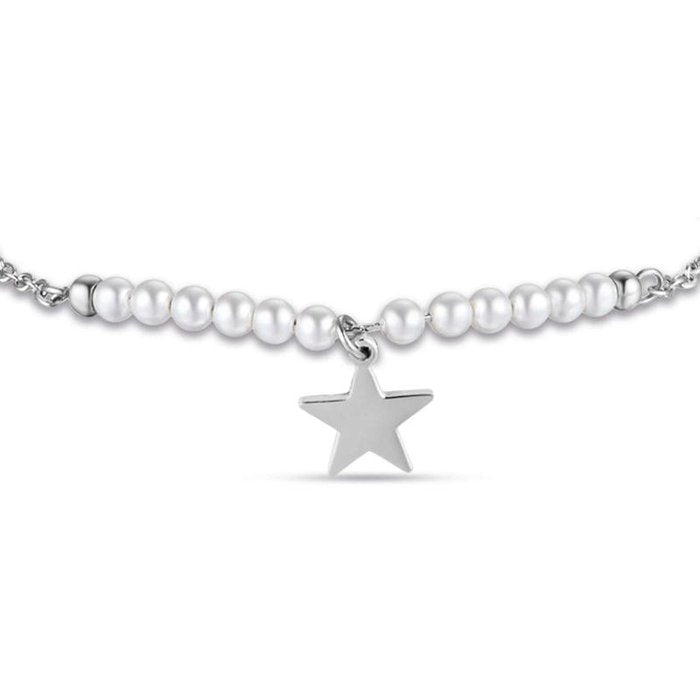 Bracciale in acciaio con stella e perle bianche