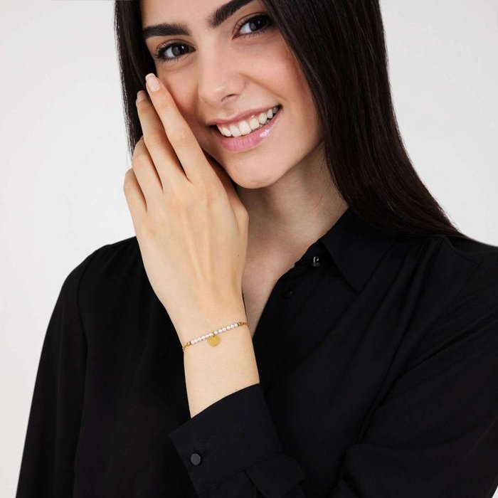 Bracciale in acciaio ip gold con cuore e perle bianche