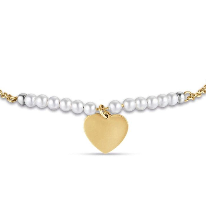 Bracciale in acciaio ip gold con cuore e perle bianche