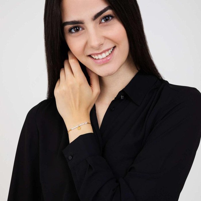 Bracciale in acciaio ip gold con stella e perle bianche